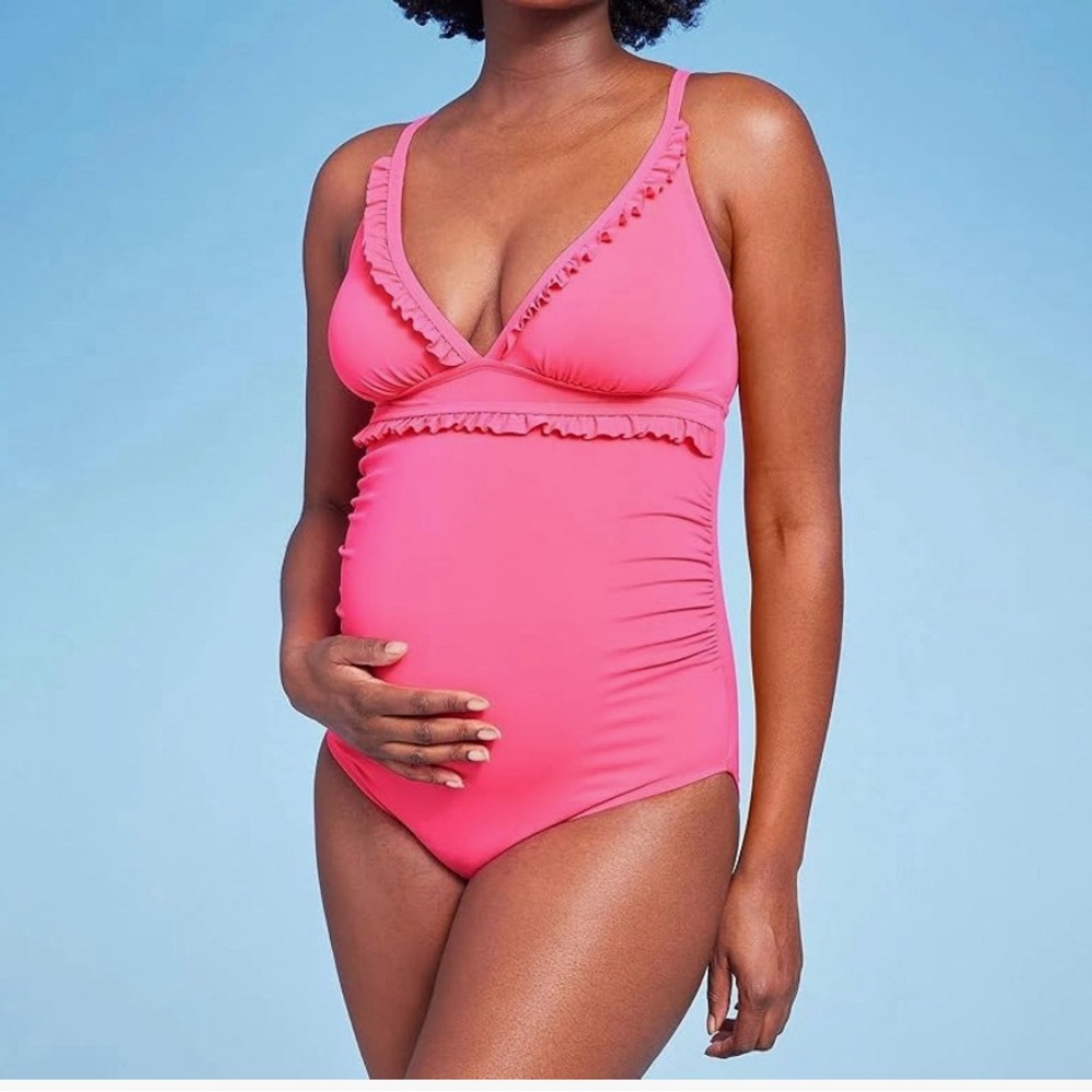 Isabel Maternity one piece pink ruffle bathing suit